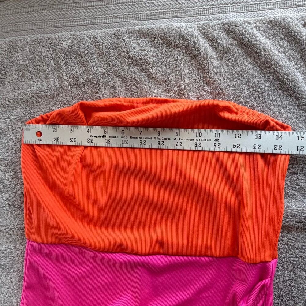 Pink and Orange Midi Tube Dress Vibrant Stylish Night Out Flattering Curvy - Picture 4 of 8
